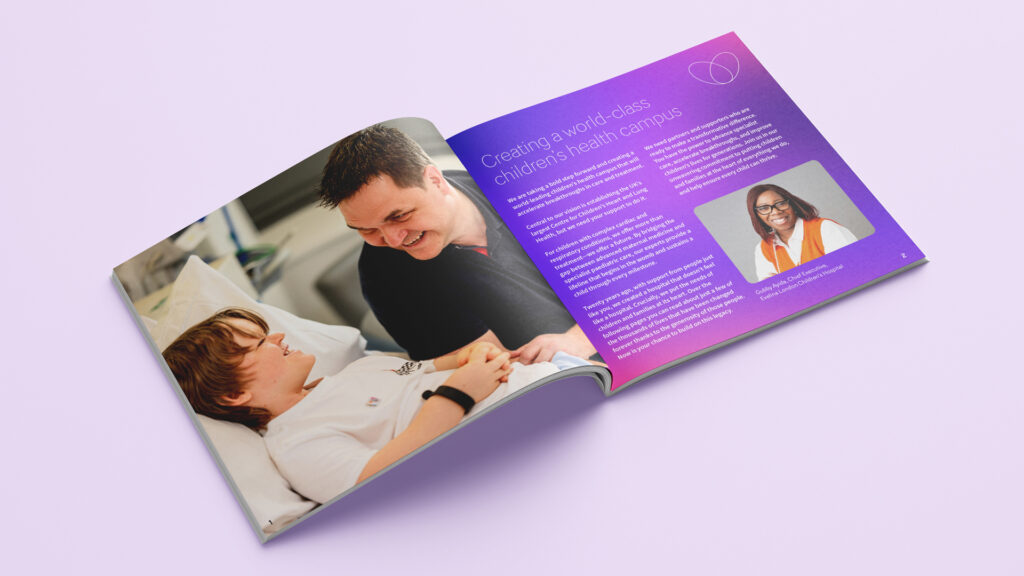 An image of an open brochure showing information about Evelina London Children